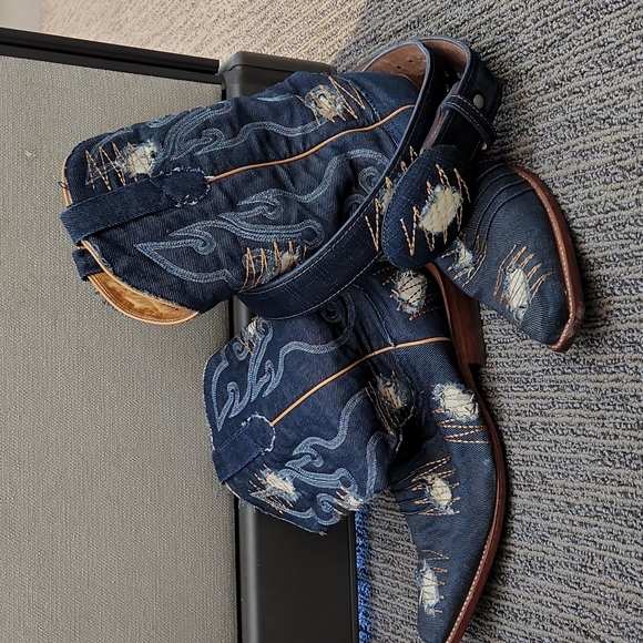Los Altos Denim Boots With Matching Belt Size 8 - Picture 1 of 17